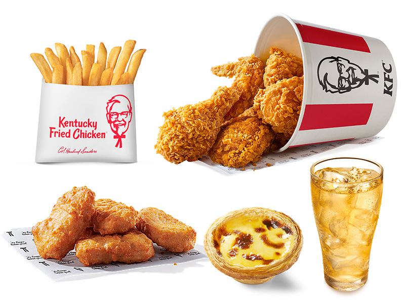 KFC-5塊咔啦脆雞(桶)+4塊上校雞塊+1顆原味蛋撻+1份香酥脆薯(小)+2杯冰無糖綠茶(小)