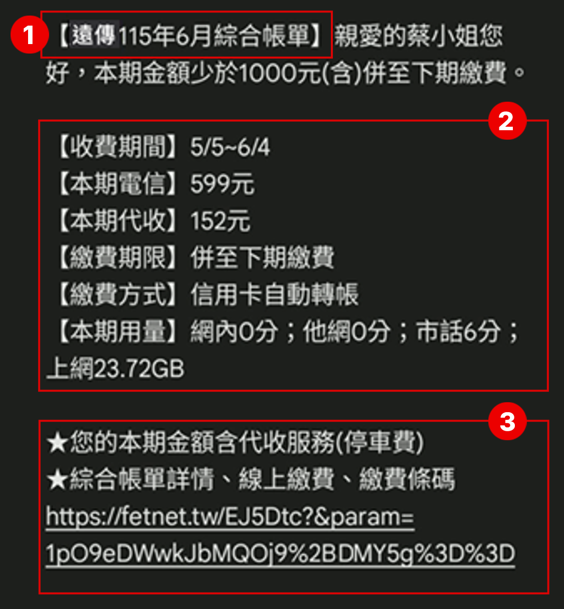 簡訊帳單導讀-單門號